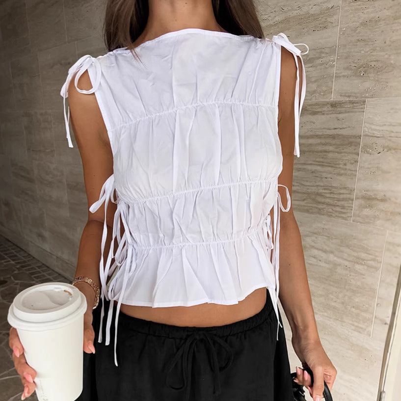 Cotton-Linen Lace-Up Summer Top