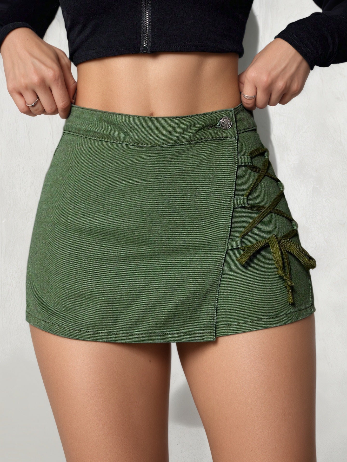 Lace-Up Mini Denim Skirt