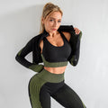 Seamless 3-Piece Activewear Set – Crop Top, Bra & Leggings