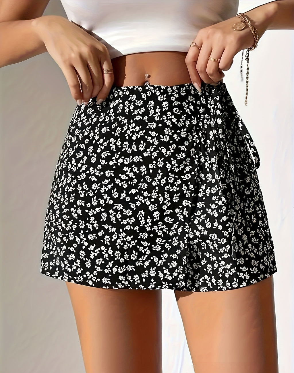 Floral High Waist Wrap Shorts