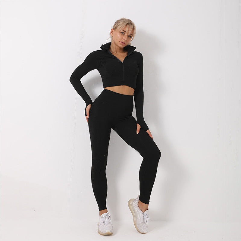 Seamless 3-Piece Activewear Set – Crop Top, Bra & Leggings