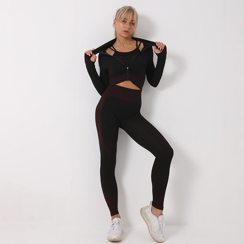 Seamless 3-Piece Activewear Set – Crop Top, Bra & Leggings