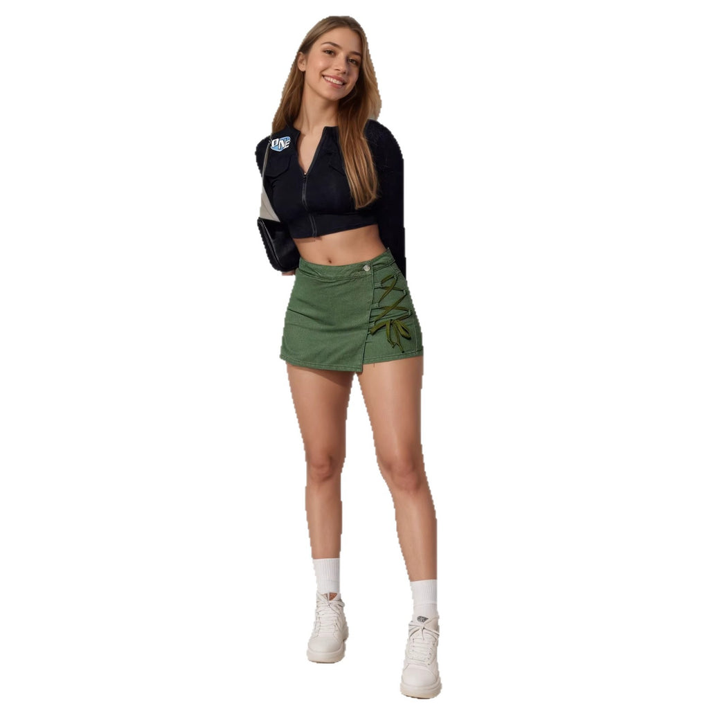 Lace-Up Mini Denim Skirt