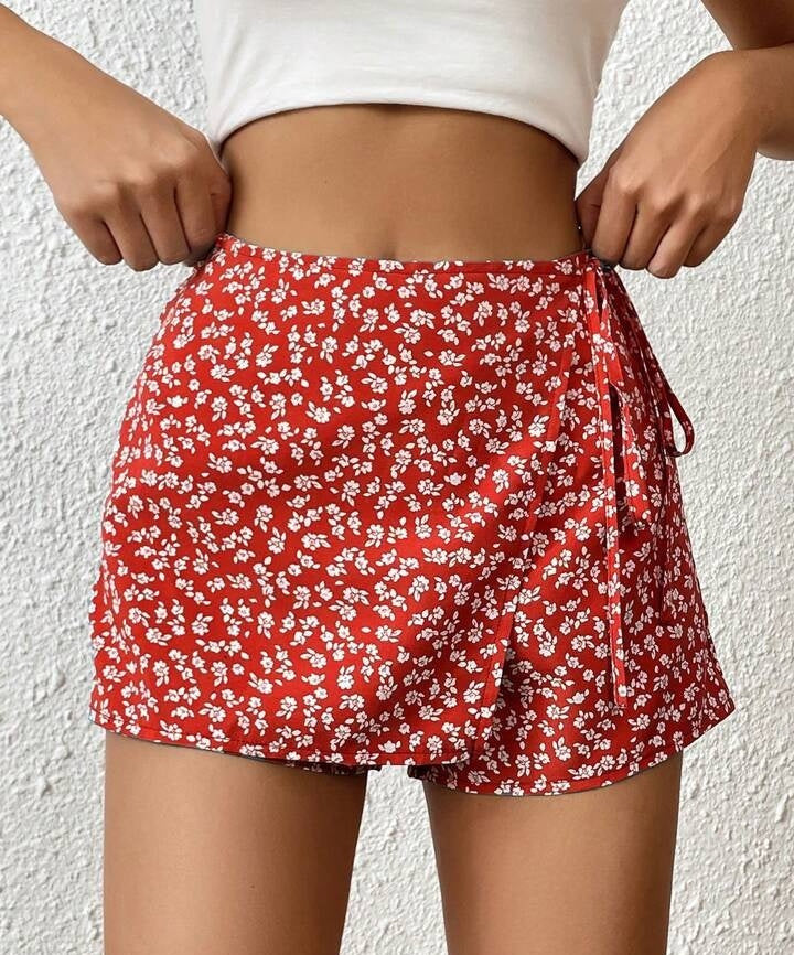 Floral High Waist Wrap Shorts