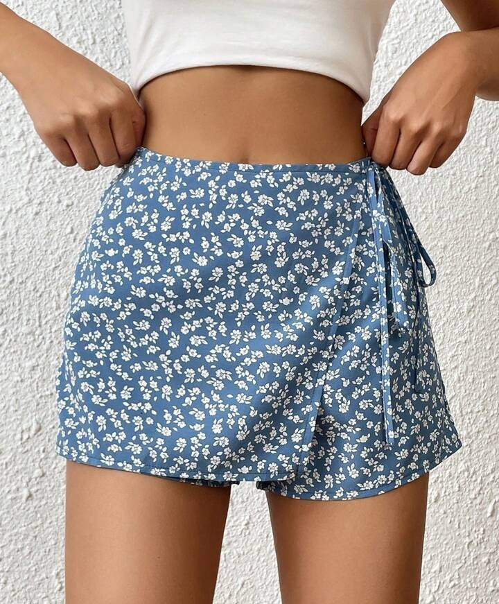 Floral High Waist Wrap Shorts