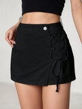 Lace-Up Mini Denim Skirt